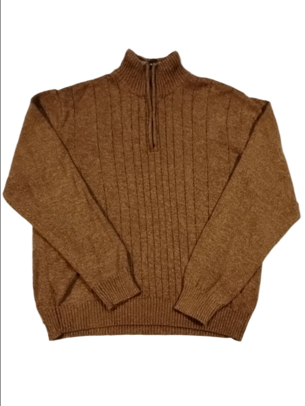 Men's Zip-Front Ribbed Knit Sweater in Tan